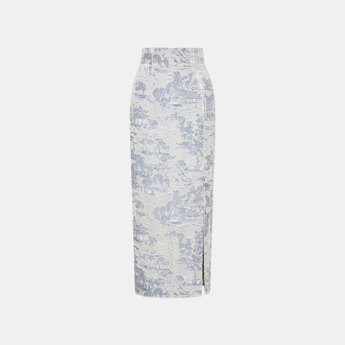 "Imperial Garden Teatime" Silk Velvet Burnt Flower Pencil Skirt - Xingyu Liyun