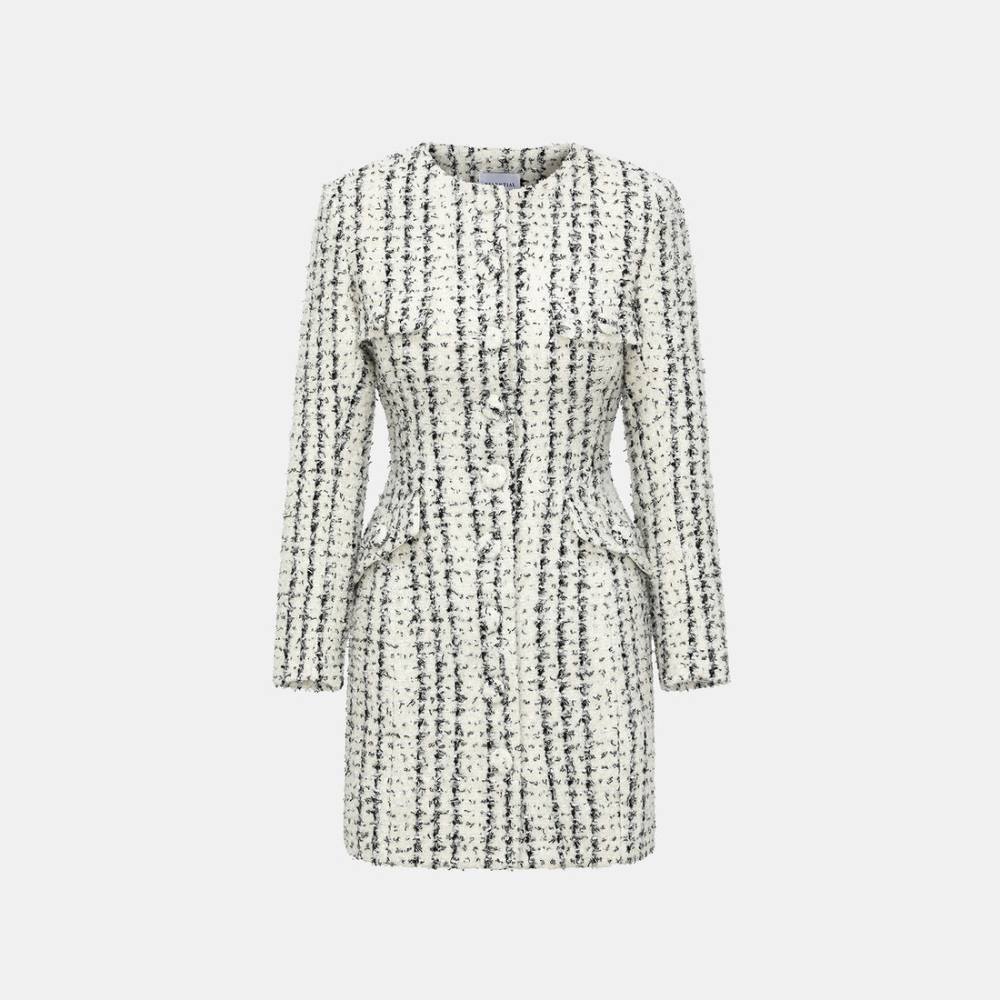 "Mayfair date night" wool tweed three-dimensional tailoring dress—Snowlit