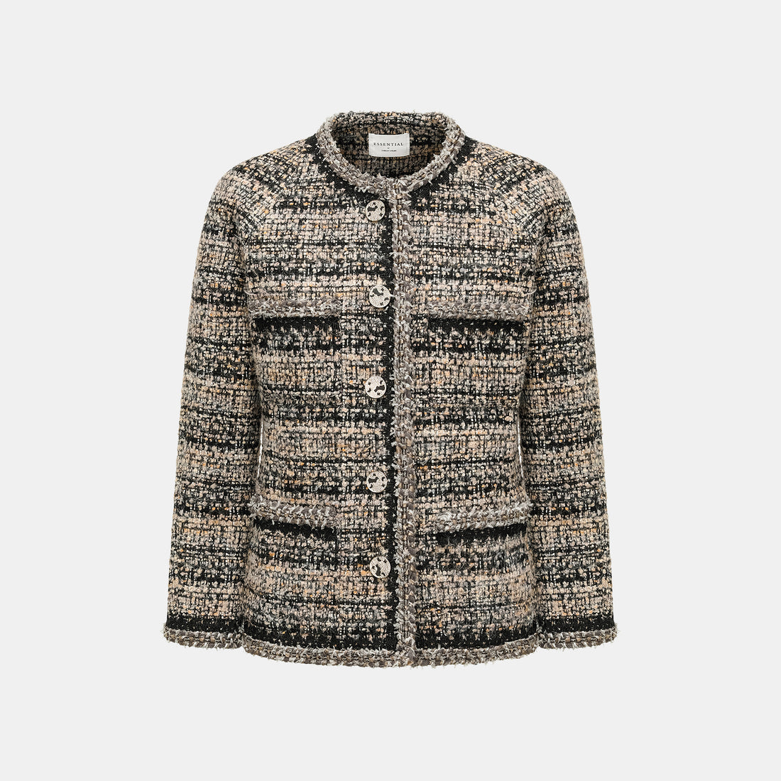 “Knightsbridge citywalk.” Tweed jacket – camel/black