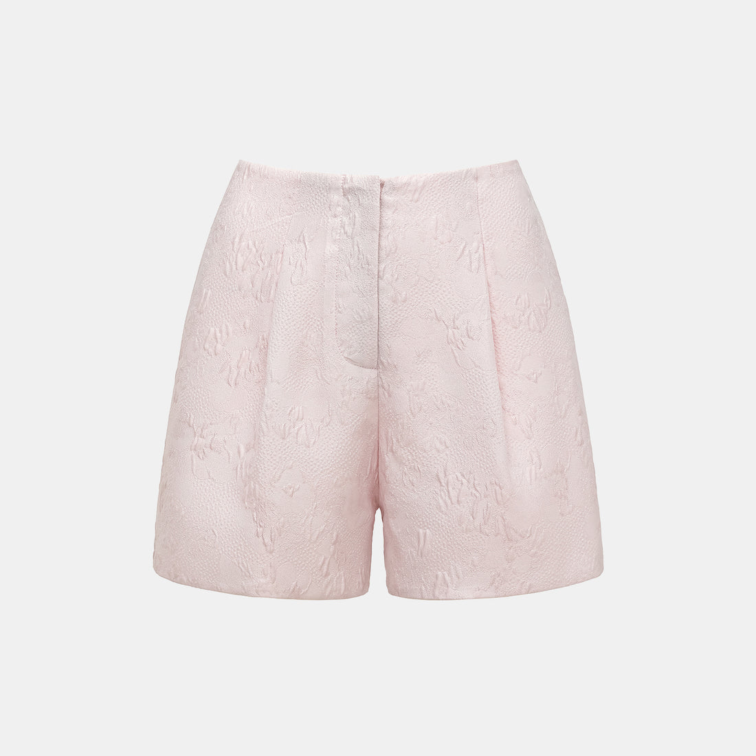 "Tea Banquet" Silver Jacquard Shorts - Pink Hibiscus