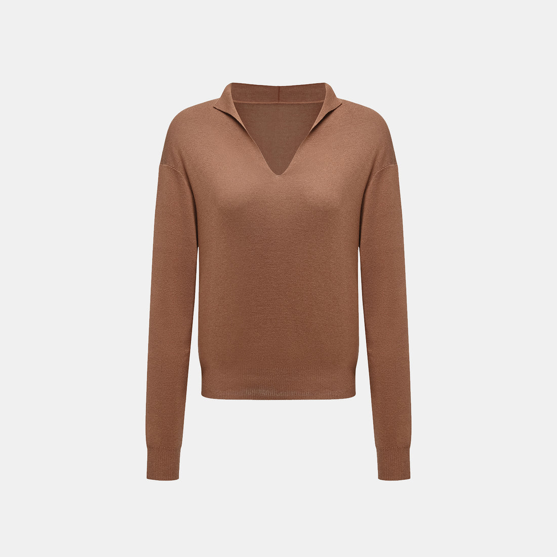 “Spring diary.” Silk Cashmere V-neck top—Camel