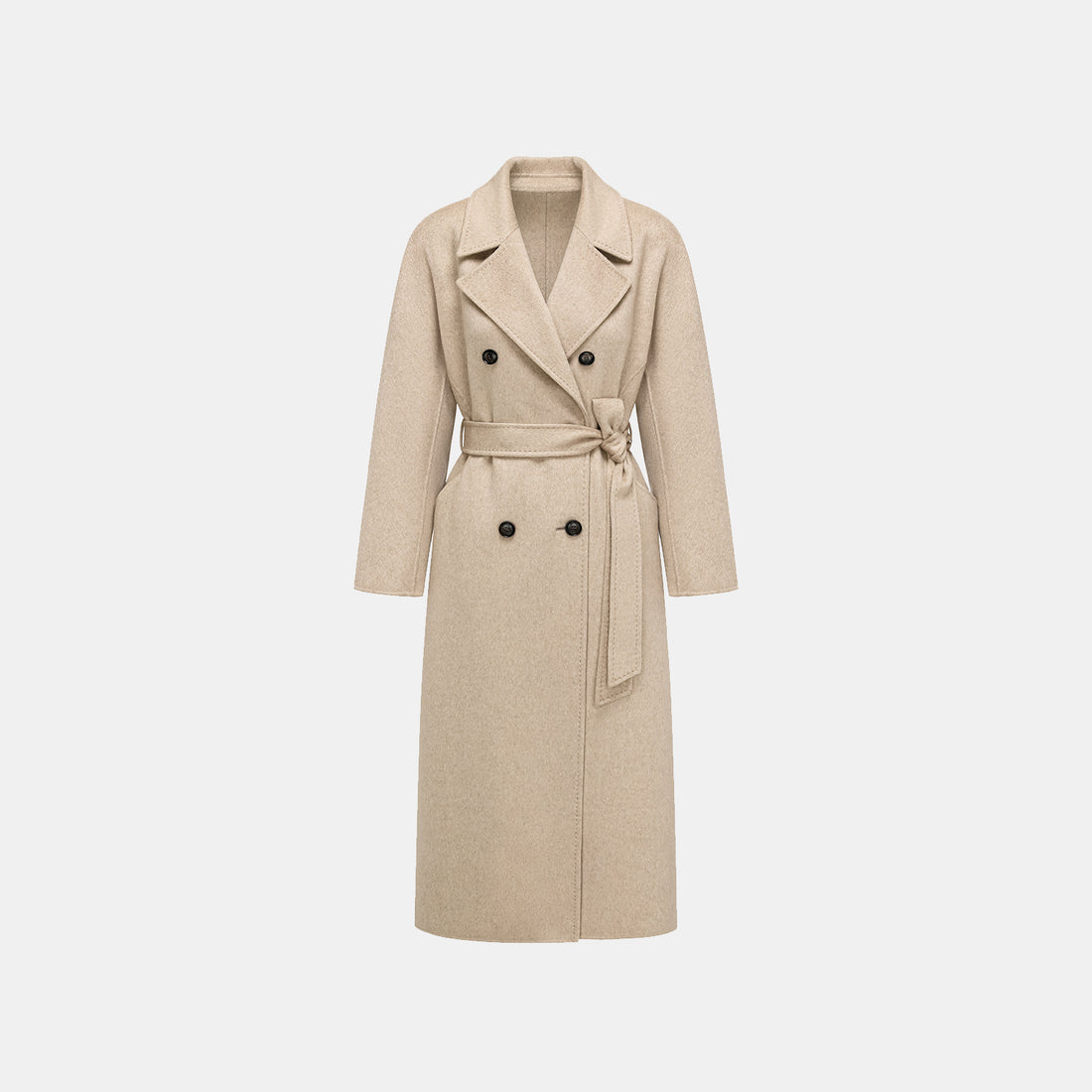 "Winter Diary" 100% Cashmere Double-faced Long Pile Craft Double-breasted Long Coat - Oatmeal
