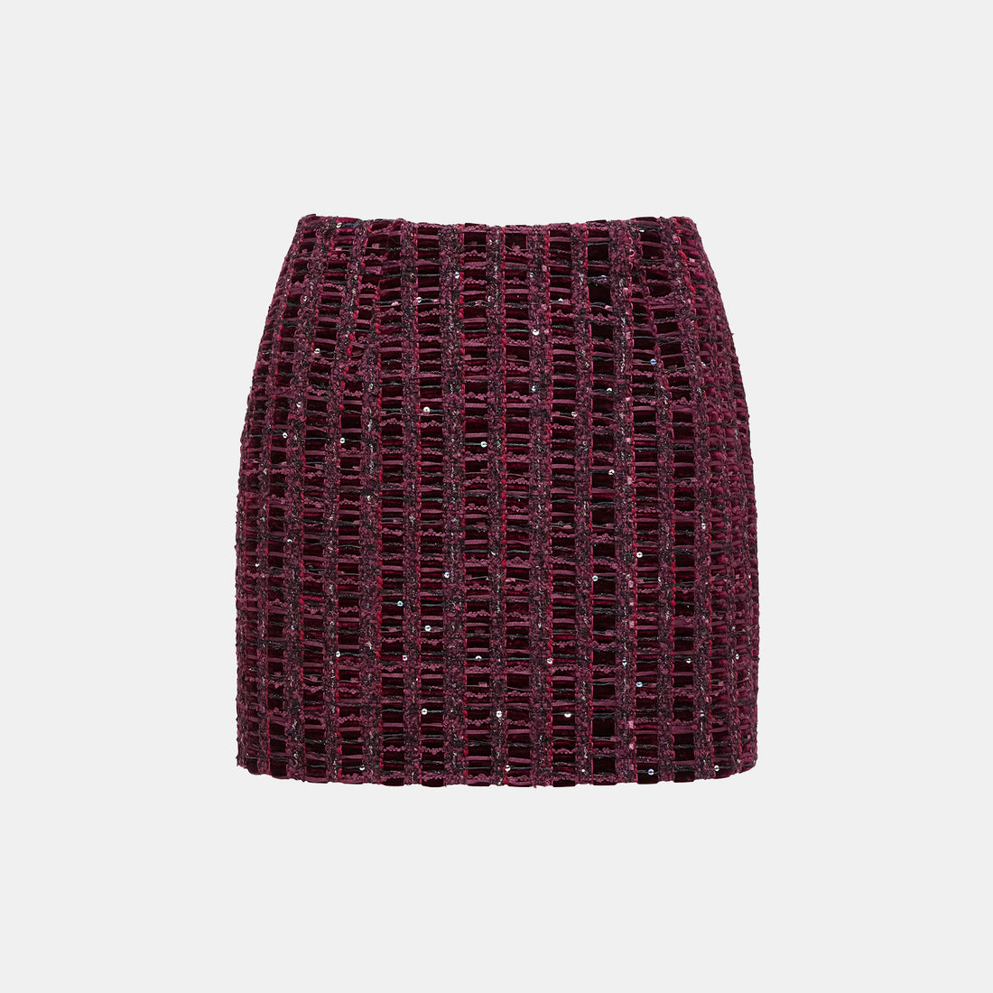 “Brunch at Ritz.” Tweed Skirt—Velvet Purple