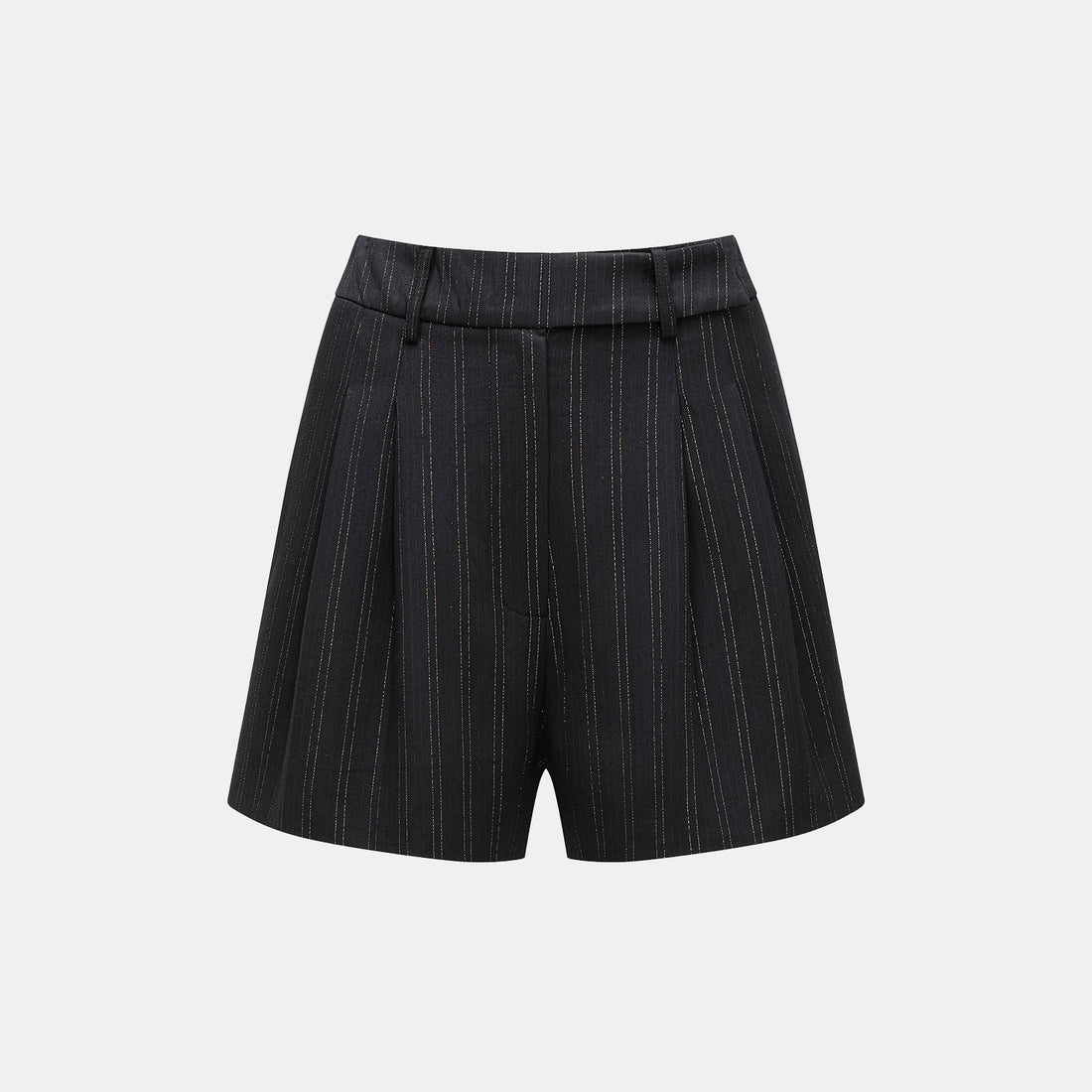 "Speak Sleek." Italian gold weaving straight suit shorts—Indigo