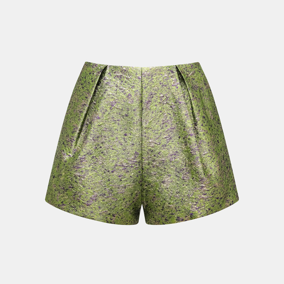 "Imperial Garden Teatime" Italian 3D Jacquard Shorts - Pearl Dotted Jade Ink