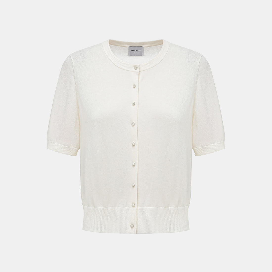 "Summer Diary" Cool Triacetate Cashmere Knit Short Sleeve Cardigan—PURE