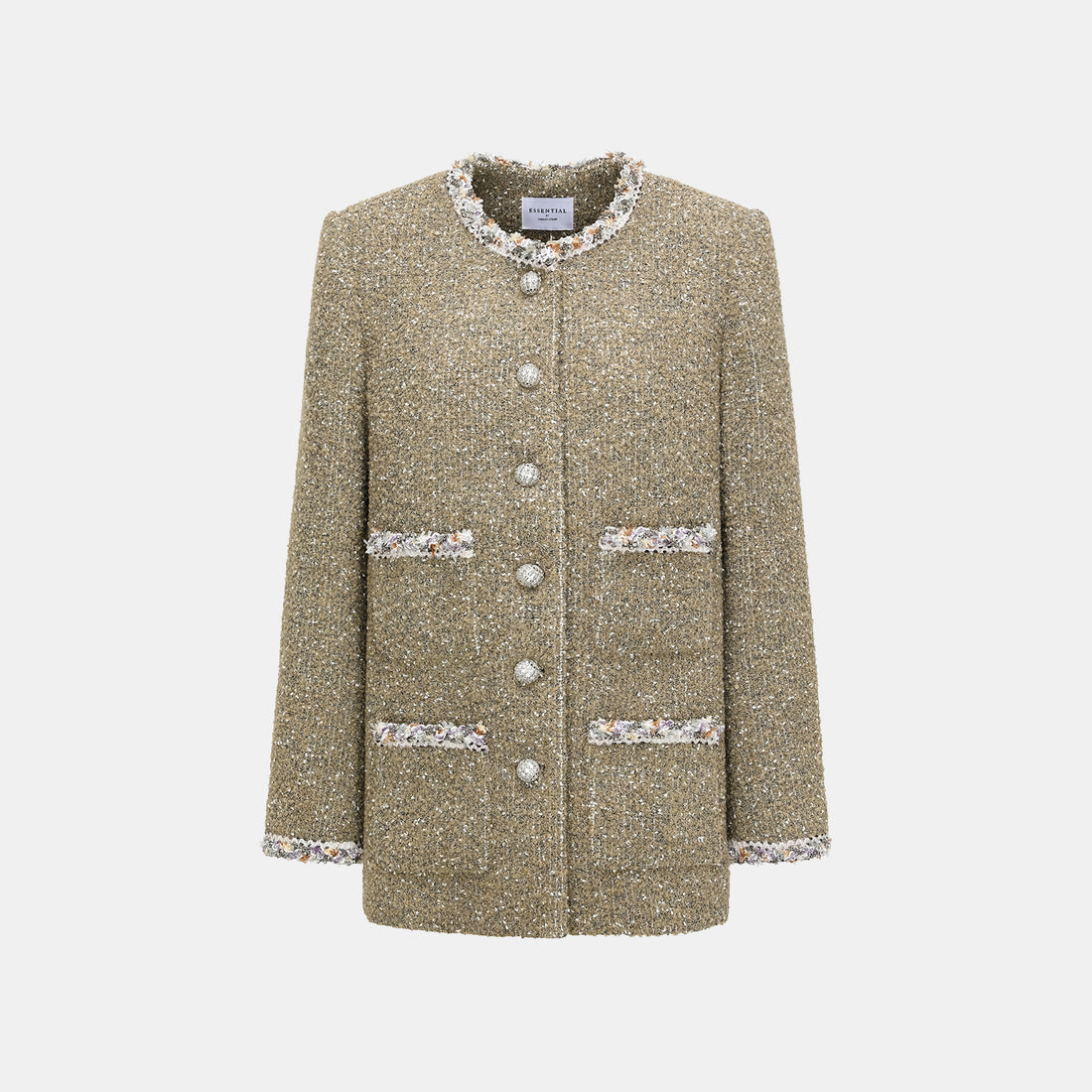 "Chelsea Citywalk." Italian Textured Tweed Classic No.6 Jacket—Amber Moss