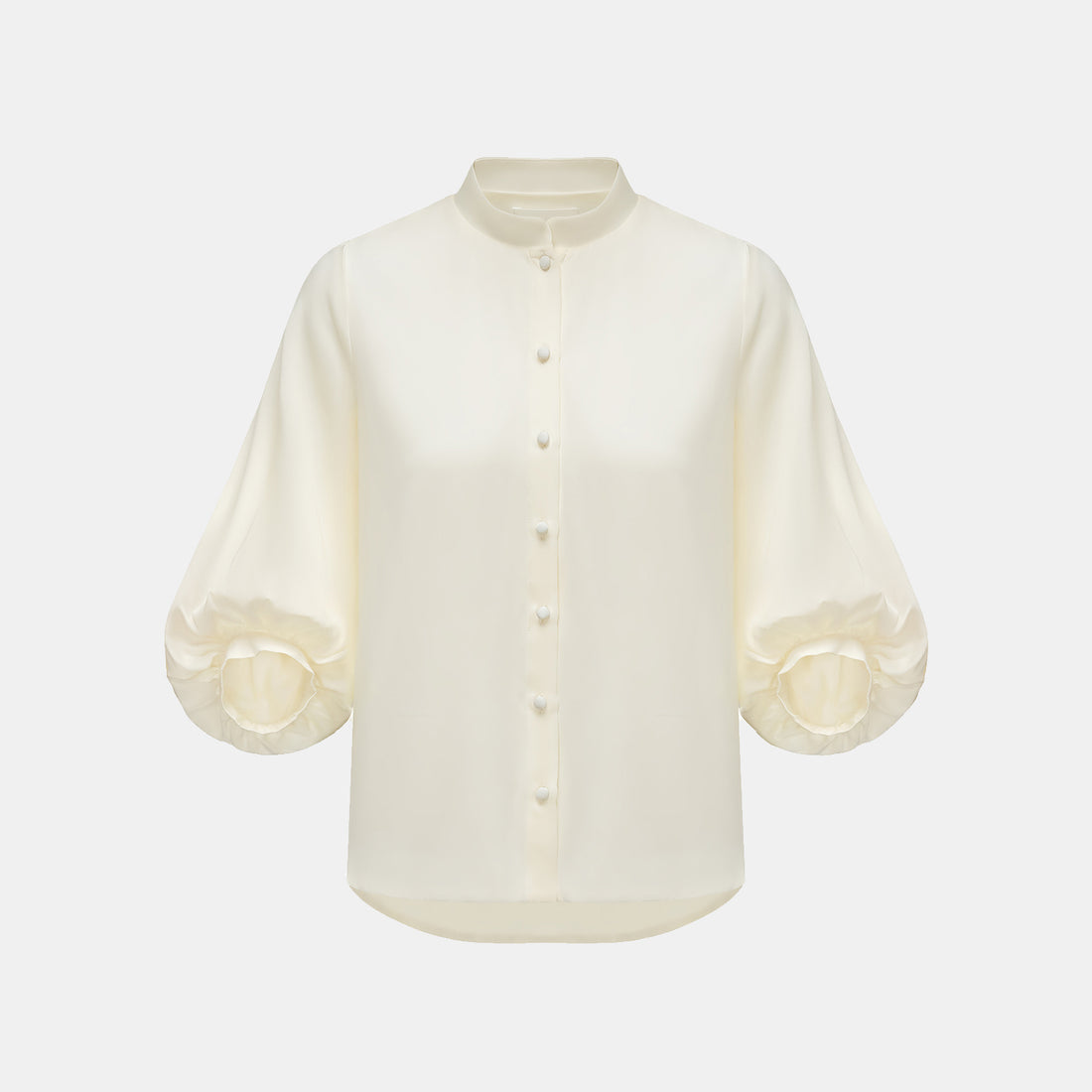 "Autumn" 100% mulberry silk chiffon Chinese style three-quarter sleeve shirt - Morning White