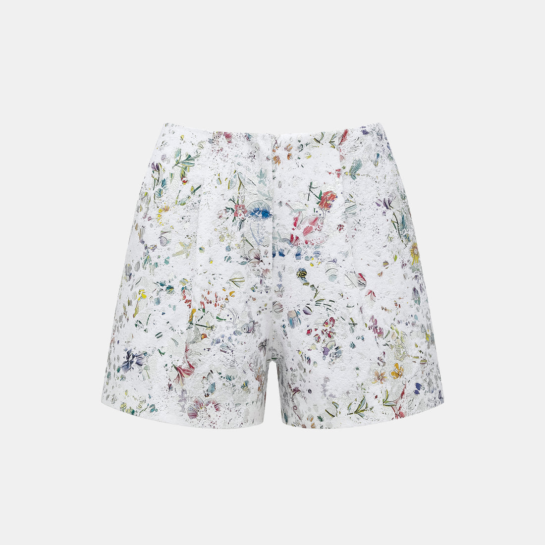 "Imperial Garden Teatime" Italian silver foil applique craft texture fabric shorts - Butterfly Dream