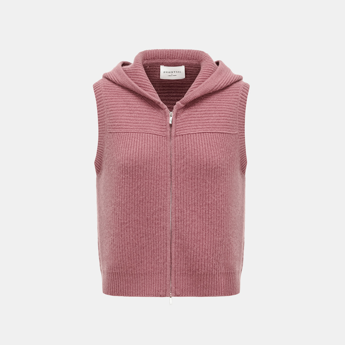 “Winter Diary” 100% Cashmere Hooded Zip-Up Vest—Strawberry Macaron