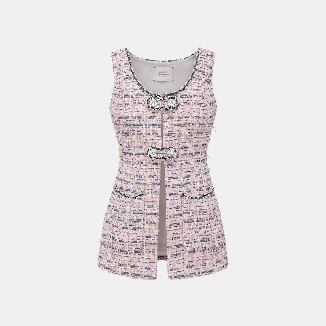 "Sloane Ave." French Summer Lightweight Tweed Vest — Twilight Garden