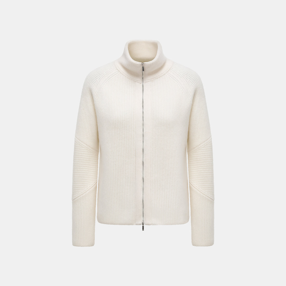 "Winter Diary" 100% Cashmere High Neck Panelled Jacket—Milk