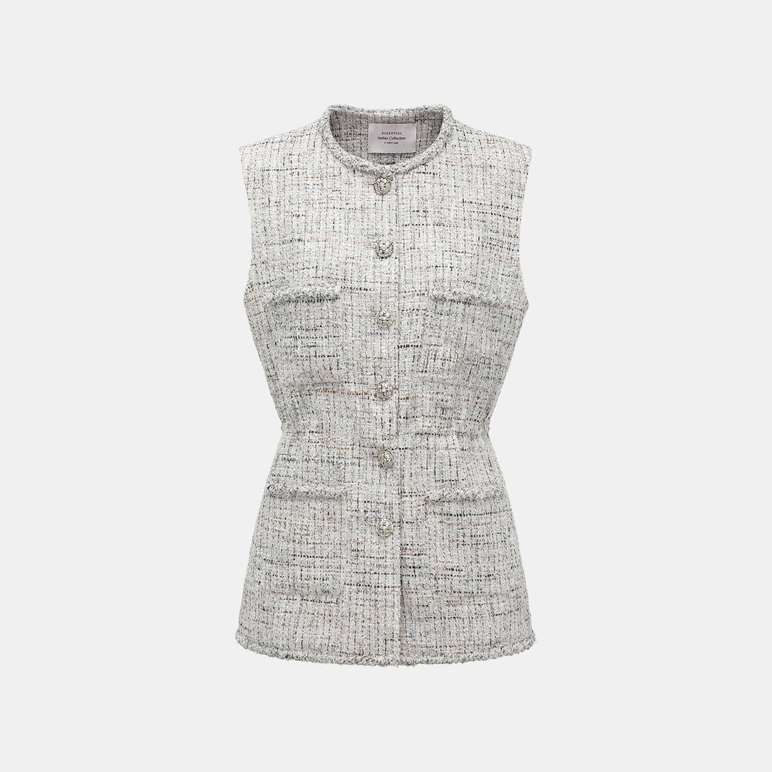 "Weekend at Monaco" Italian top-grade floral light tweed waist vest—Opaline Dust