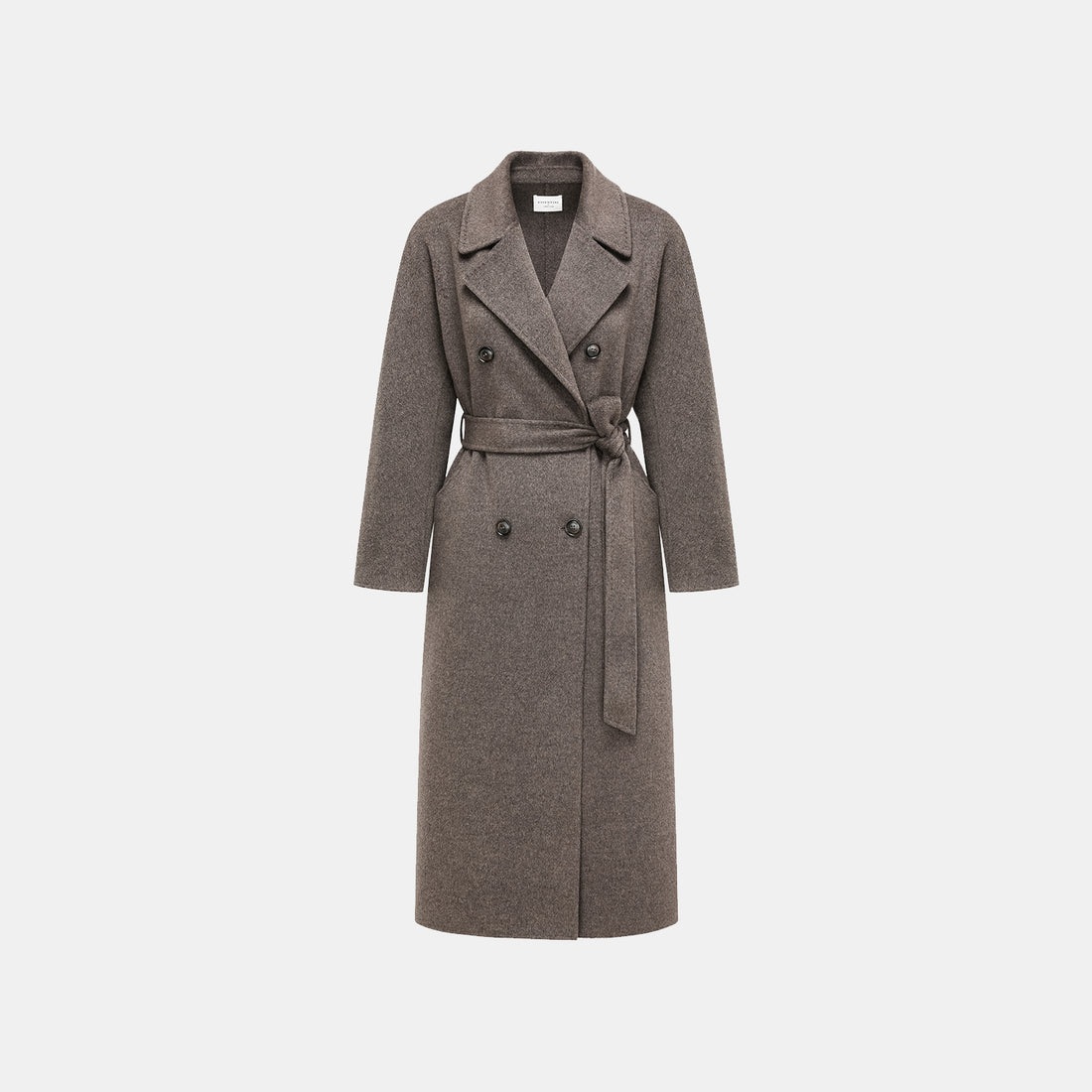 "Winter Diary" 100% Cashmere Double-faced Long Pile Double-breasted Long Coat - Gray
