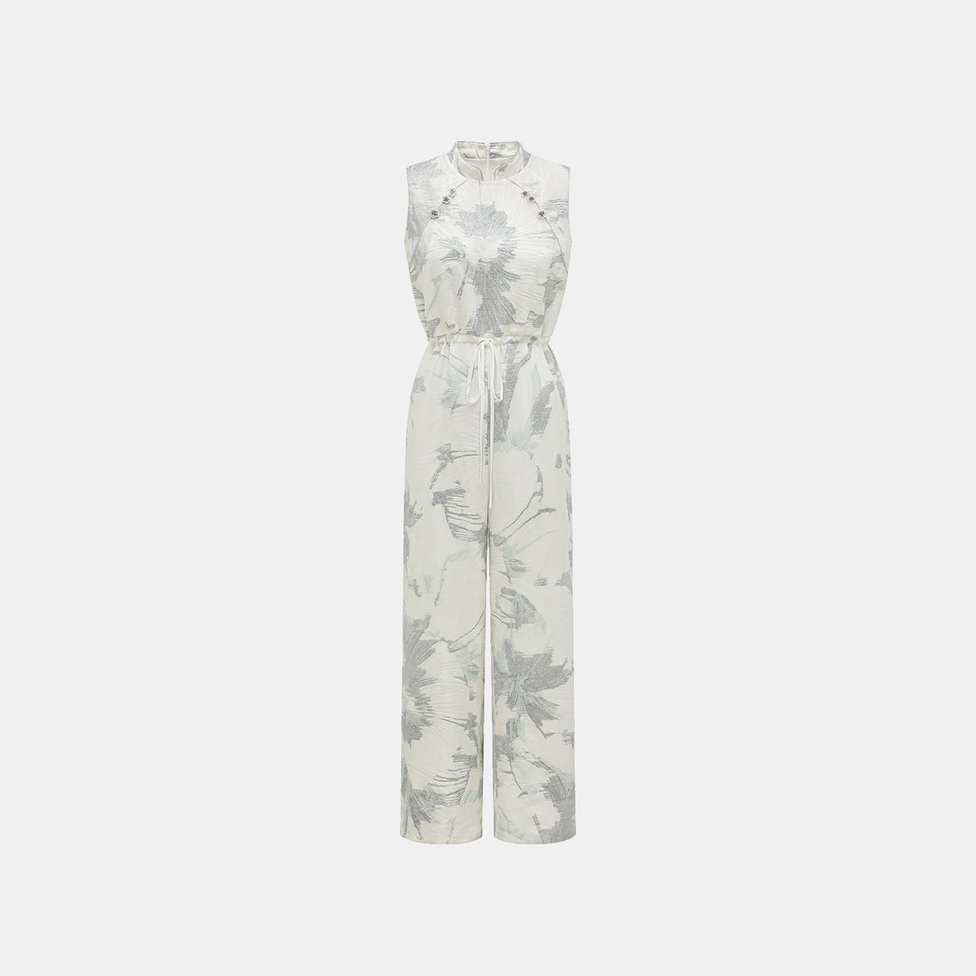 "Spring" Italian burnt silk jacquard light Chinese style jumpsuit