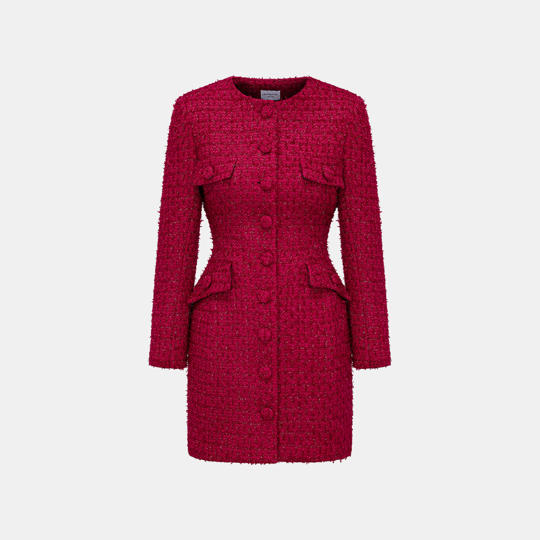 "Mayfair date night" wool tweed three-dimensional tailoring dress—Velvet Rouge