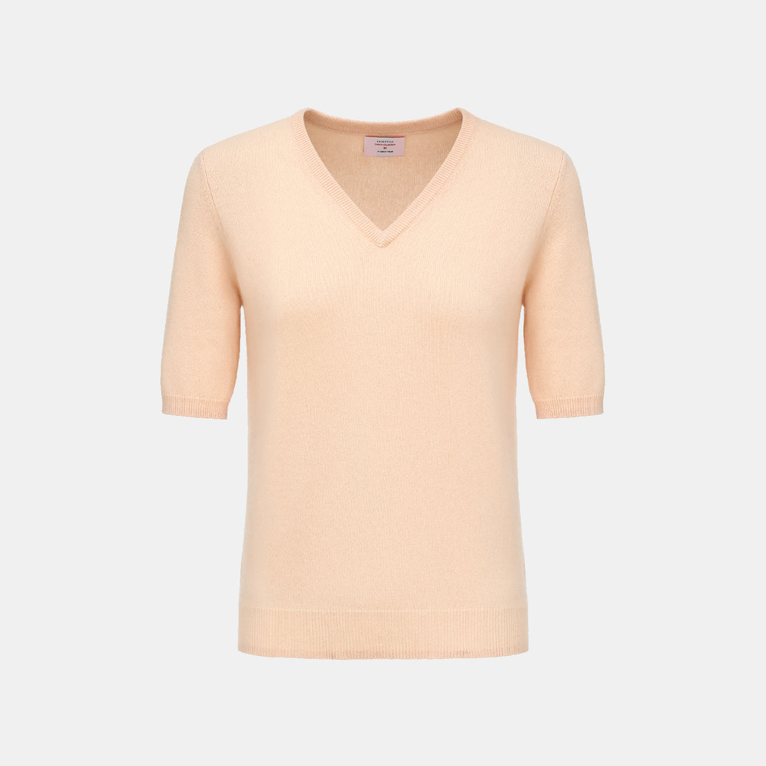 “Cash-In Collection 财“ 100% Baby Cashmere 3/4 Sleeve V-Neck Top (Yarn by Loro Piana) — Nude