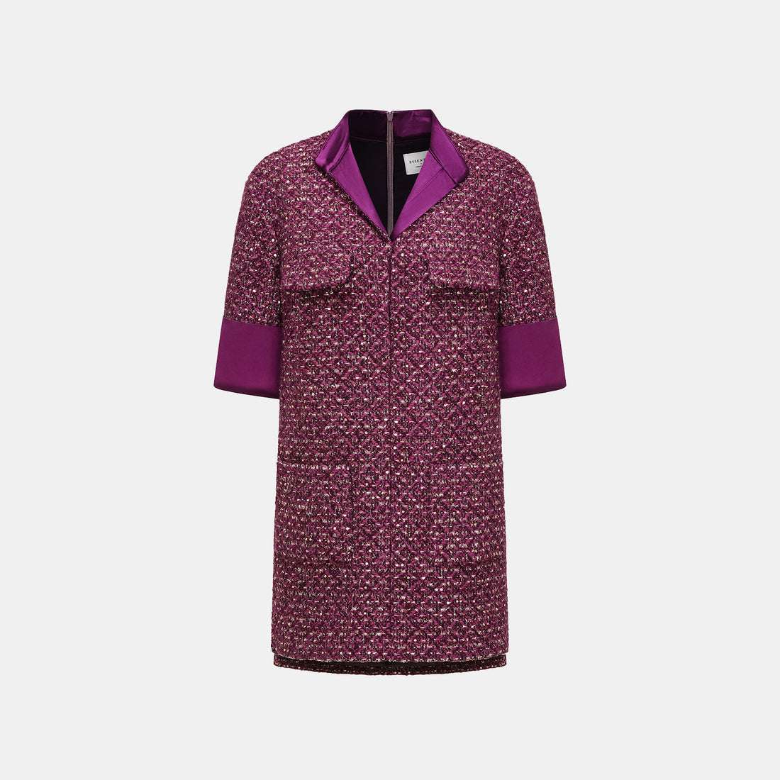 "Chelsea Tea Time" Tweed Faux Two-Piece Dress—Grape.