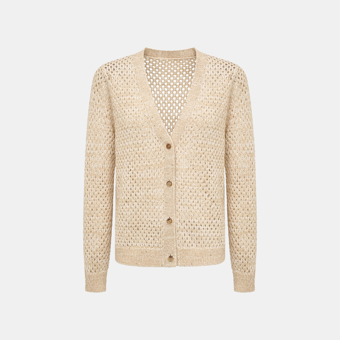 "Chelsea Citywalk." 100% Cashmere Sequined Lace Woven Knit Cardigan - Honey Latte