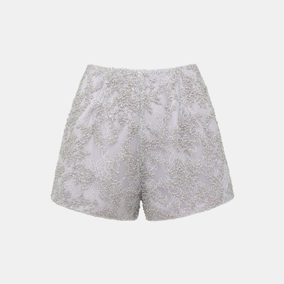 "Tea Banquet" Luxury Beaded Lace Shorts - Silver