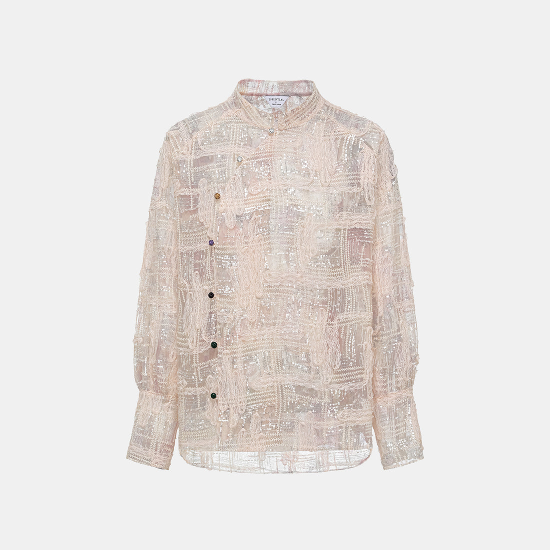 "Imperial Gala" Luxe Lace Painted Beaded Light Chinese Blouse