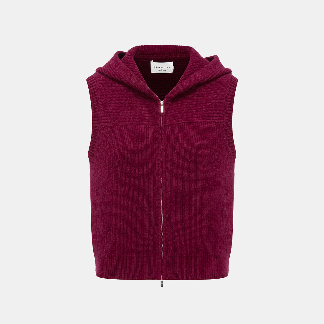 “Winter Diary” 100% Cashmere Hooded Zip-Up Vest—Raspberry Jam