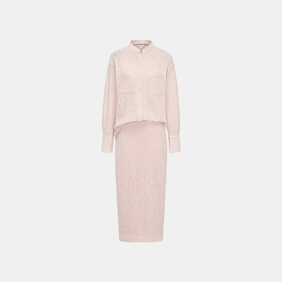 "Lazily in the Spring" Wool Jacquard Chinese Knitted Suit - Fragrance Powder Mist