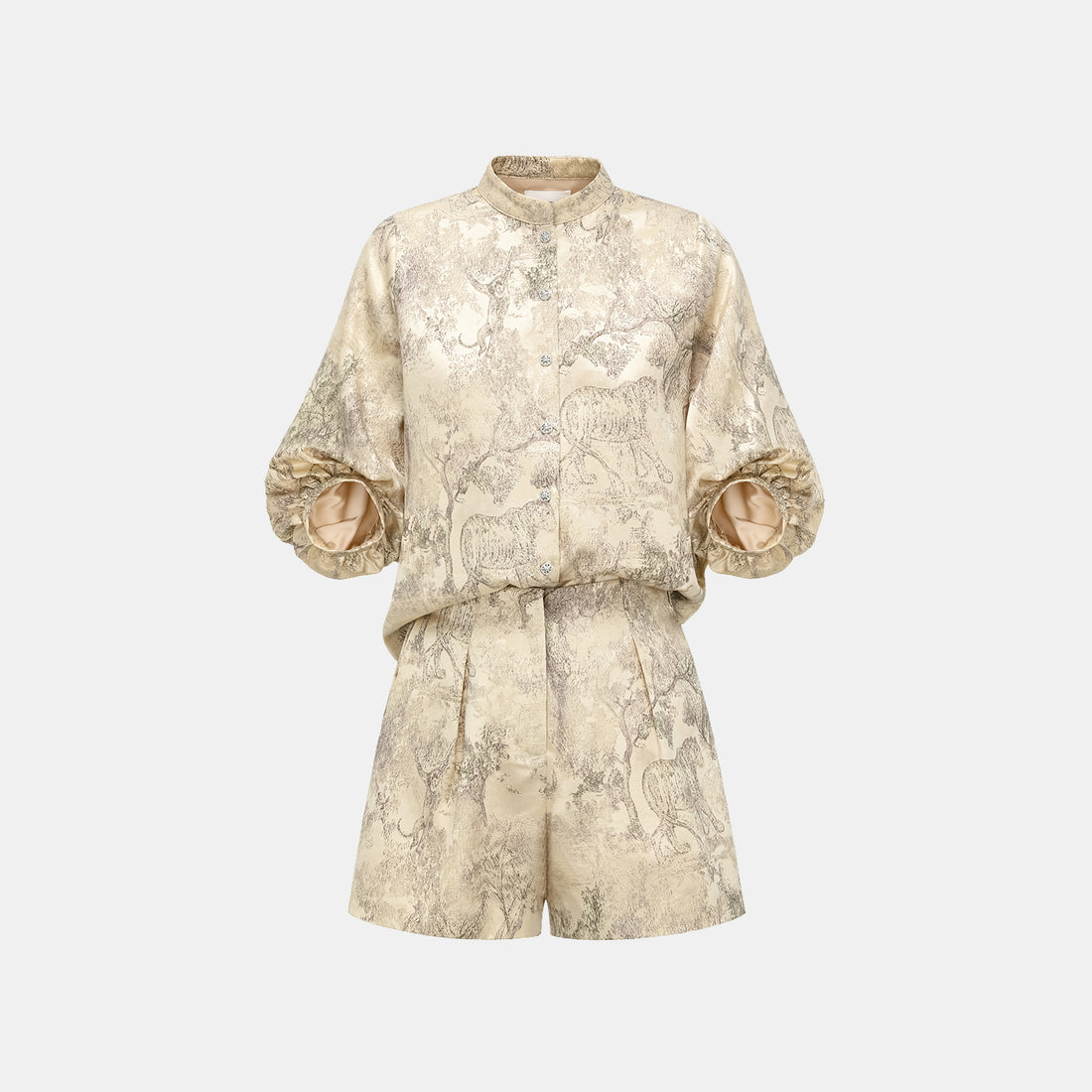 "Imperial Garden Teatime" fil coupé silk wool shirt - green