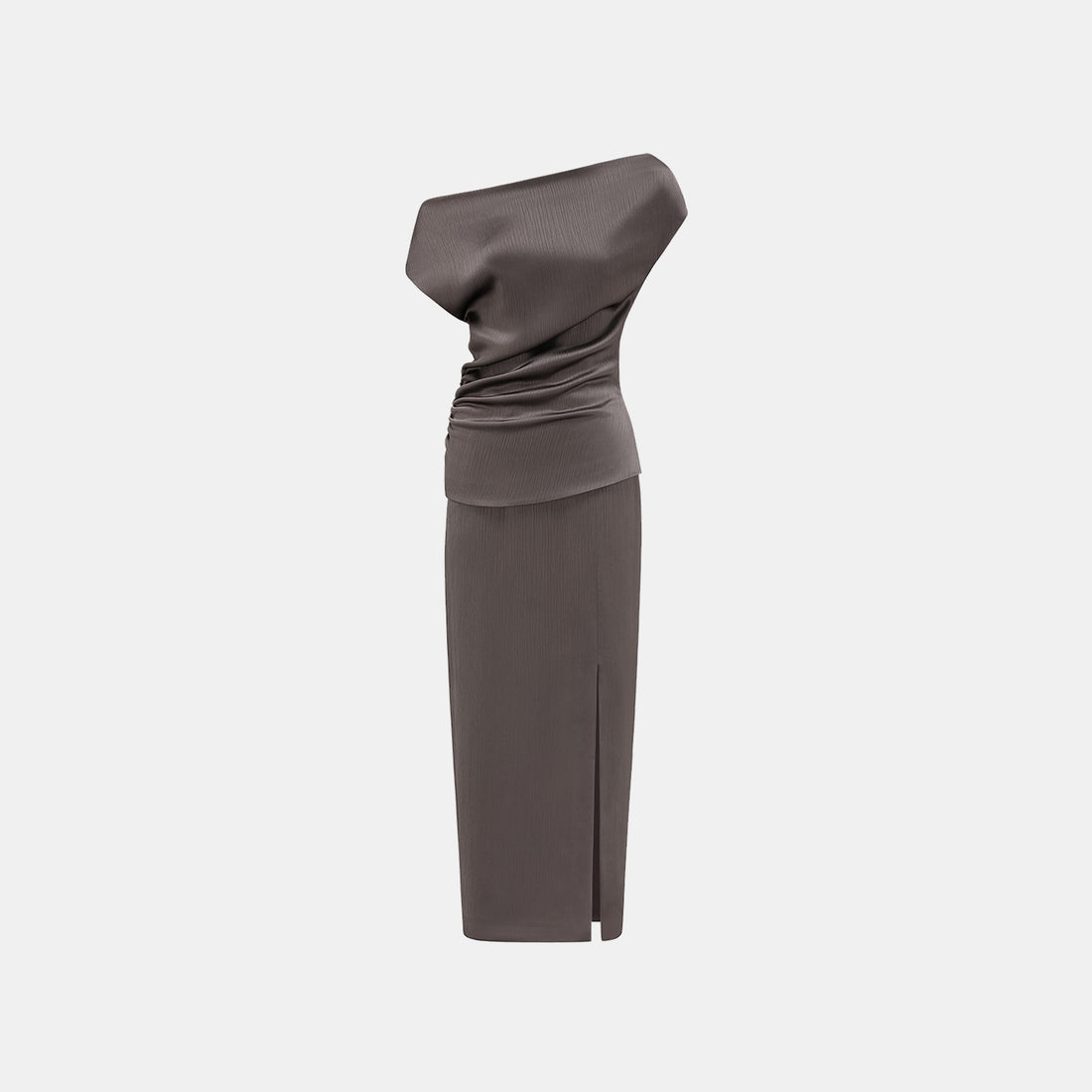 "Easy Go Chic" Korean pleated fabric off-shoulder top - leather brown