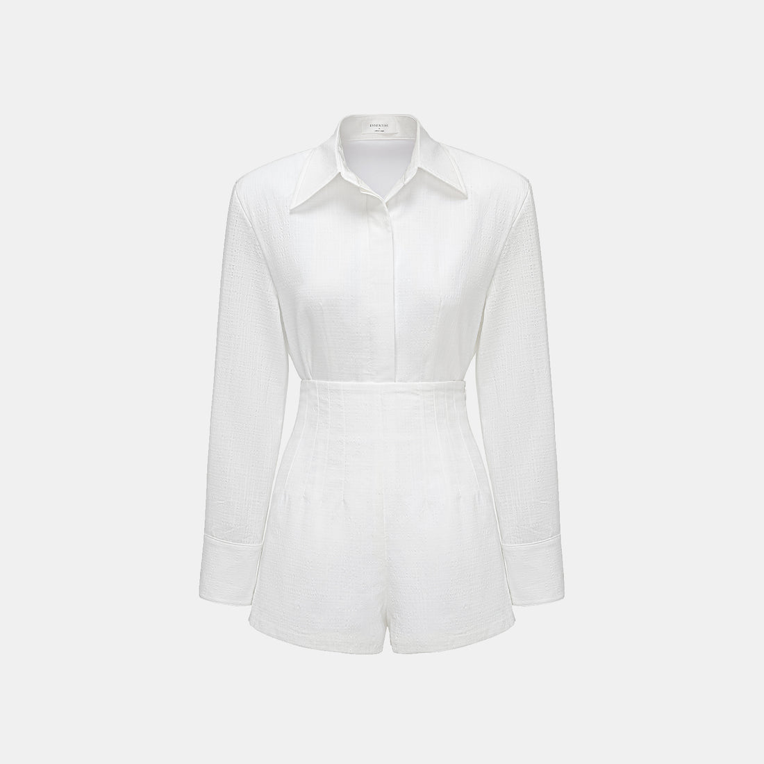"Easy go Chic" Waffle Shoulder Pad Shirt/Shorts Set - White