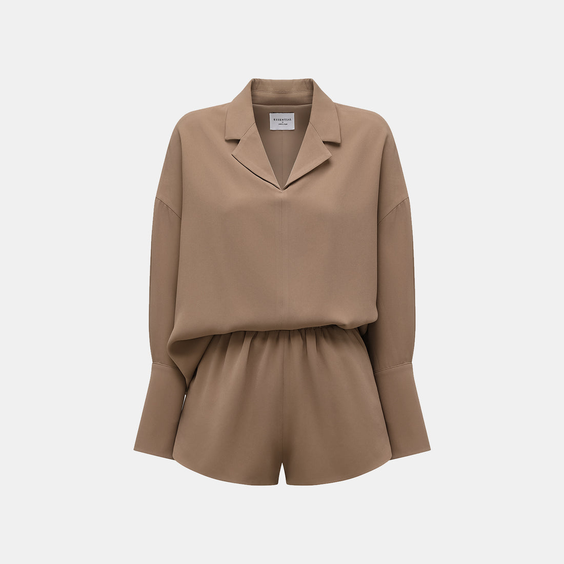 "Easy-go Chic" Textured Acetate Blazer/Shorts Set—Mocca
