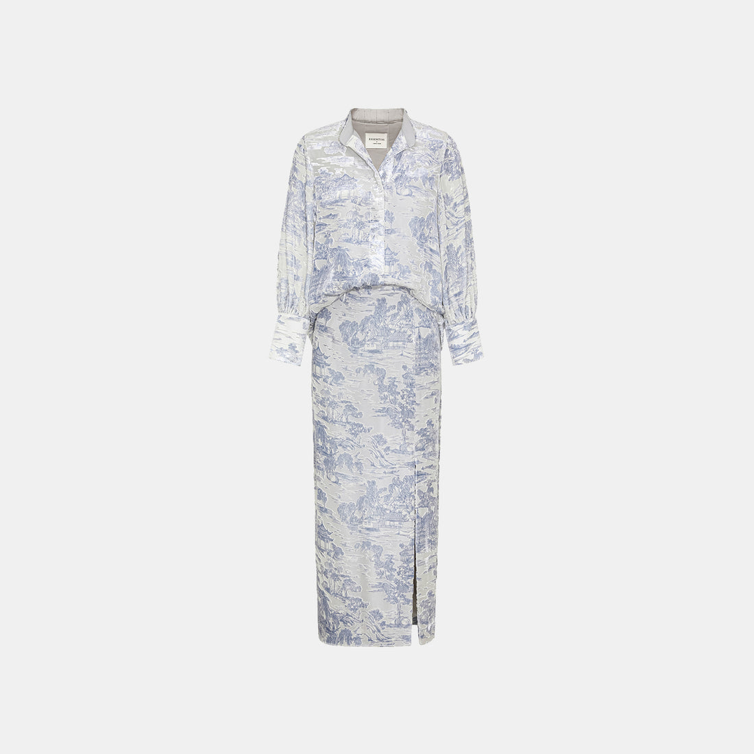 "Imperial Garden Teatime" Silk Velvet Burnt Flower Pencil Skirt - Xingyu Liyun