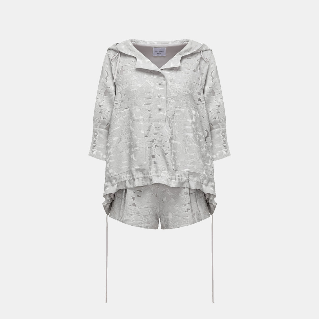 "Spring Outing" Jacquard Hooded Drawstring Top - Silver Lake