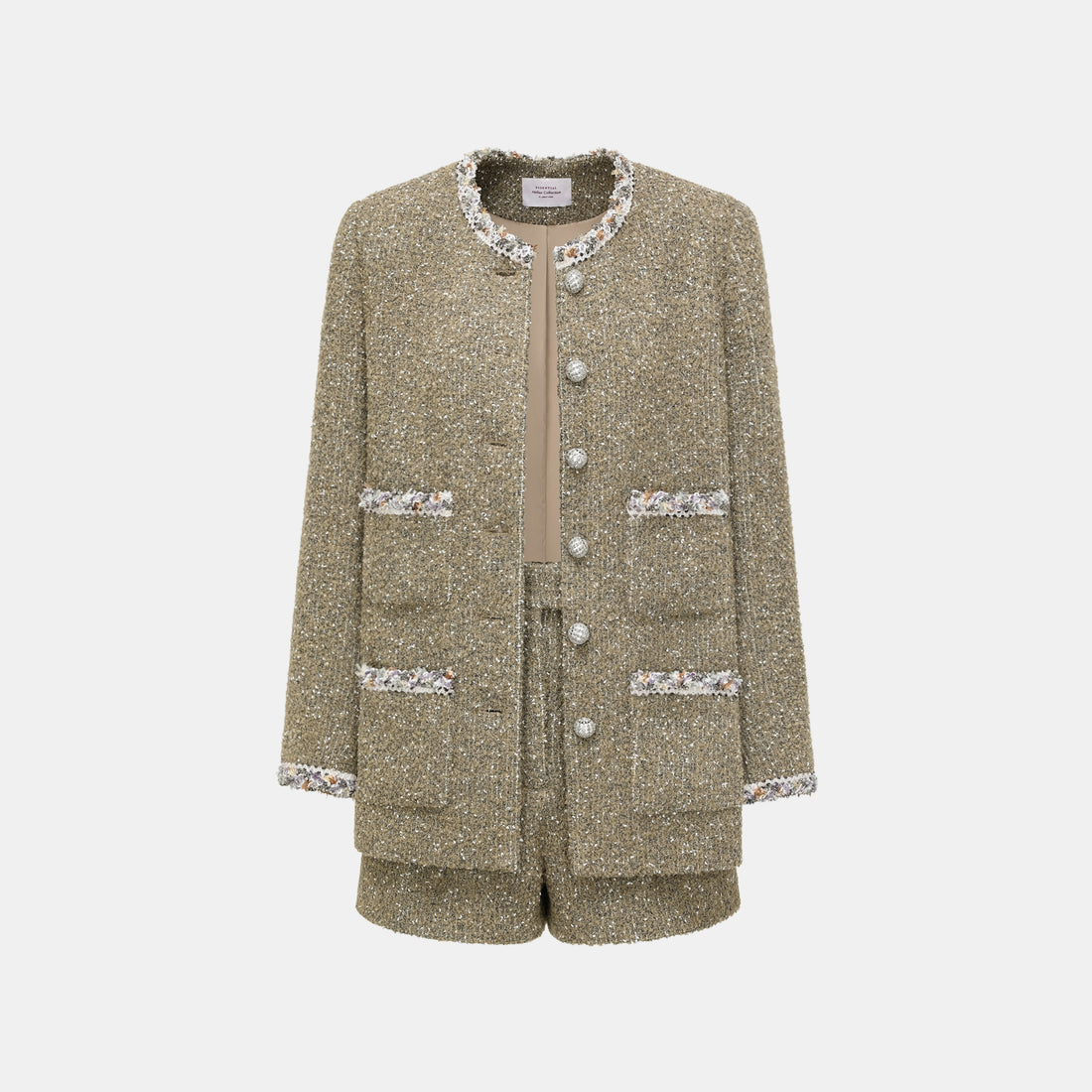 "Chelsea Citywalk." Italian Textured Tweed Classic No.6 Jacket—Amber Moss