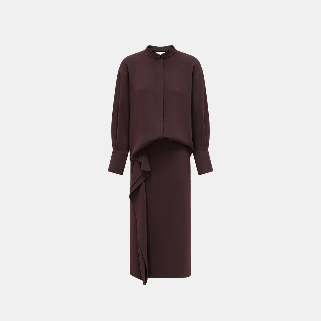 “Daytime Elegance” 肌理醋酸特殊剪裁鉛筆裙—皮革咖