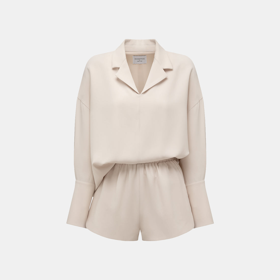 "Easy-go Chic" Textured Acetate Blazer/Shorts Set—Beige