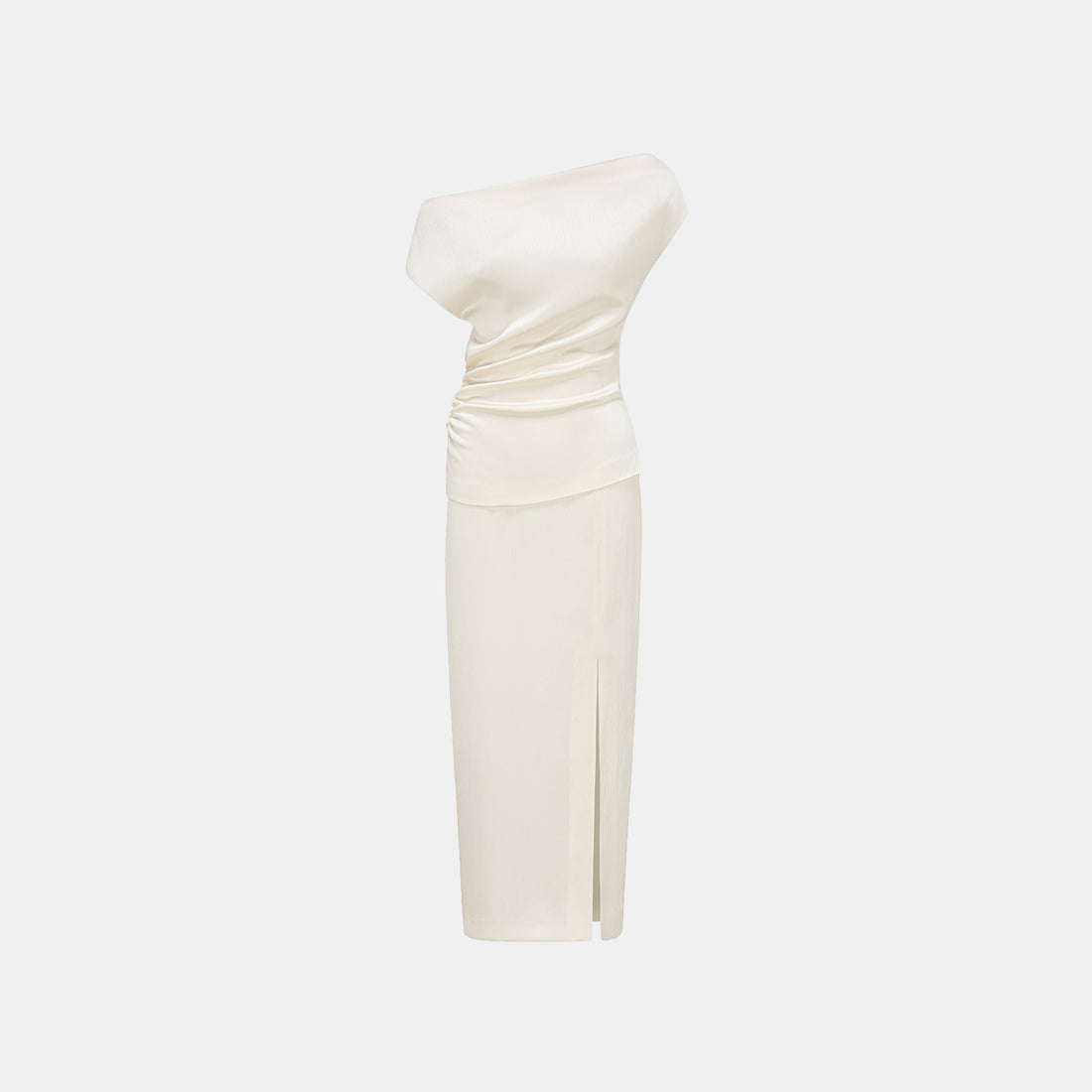 "Easy Go Chic" Korean Pleated Fabric Off-shoulder Top - Original White