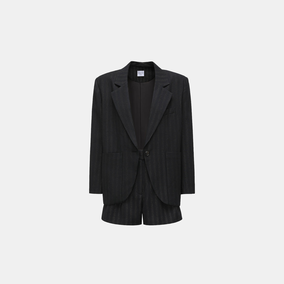 "Speak Sleek." Italian gold weaving straight suit shorts—Indigo