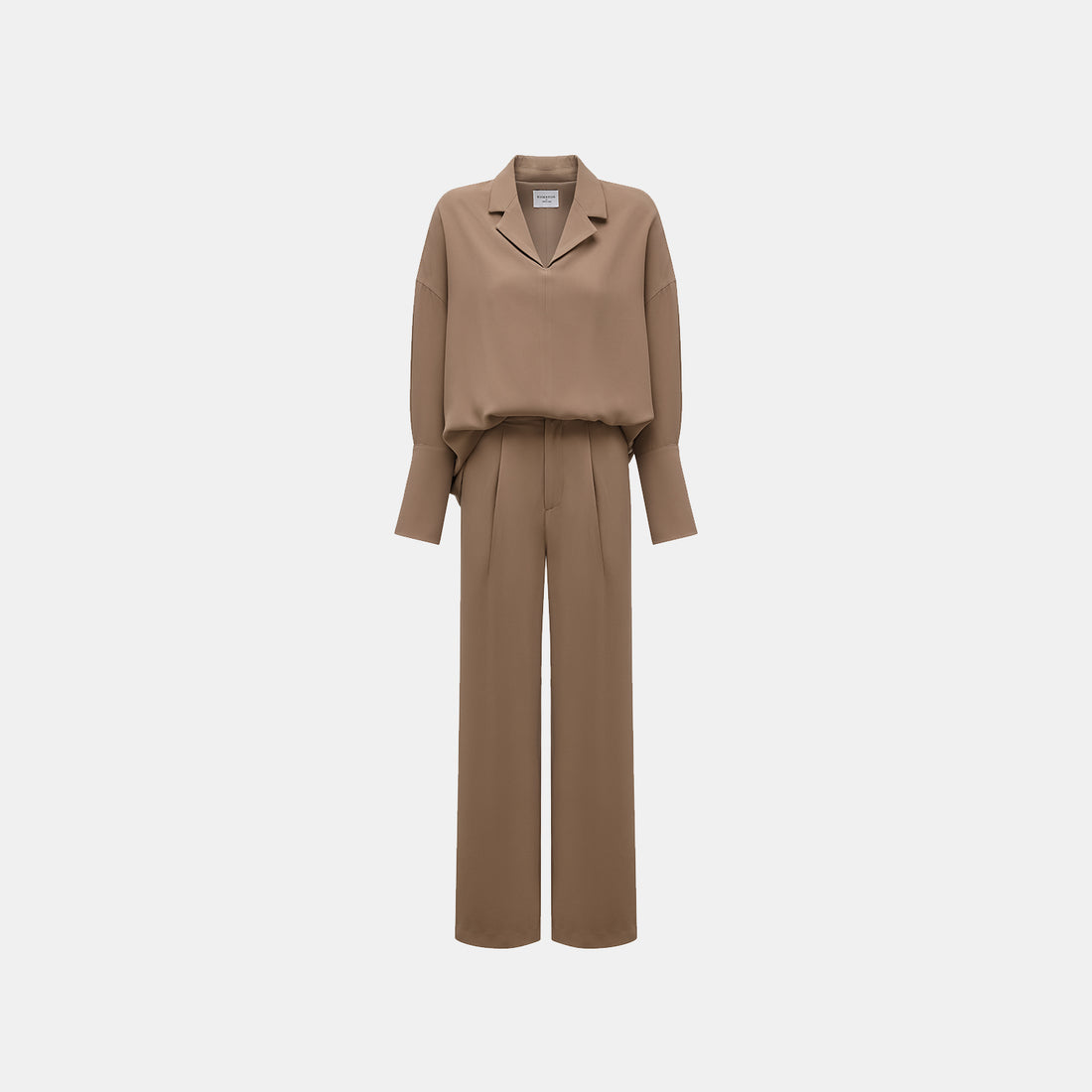 "Easy-go Chic" Textured Acetate 3D Tailored Wide Pants - Mocca