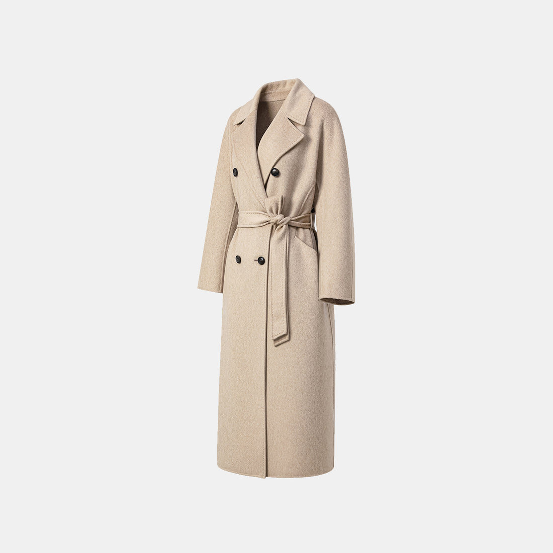 "Winter Diary" 100% Cashmere Double-faced Long Pile Craft Double-breasted Long Coat - Oatmeal