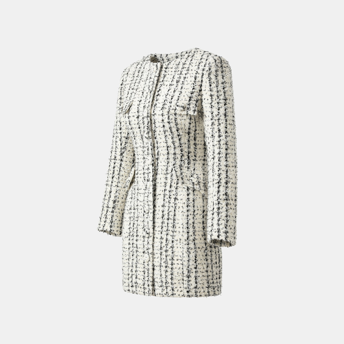 "Mayfair date night" wool tweed three-dimensional tailoring dress—Snowlit
