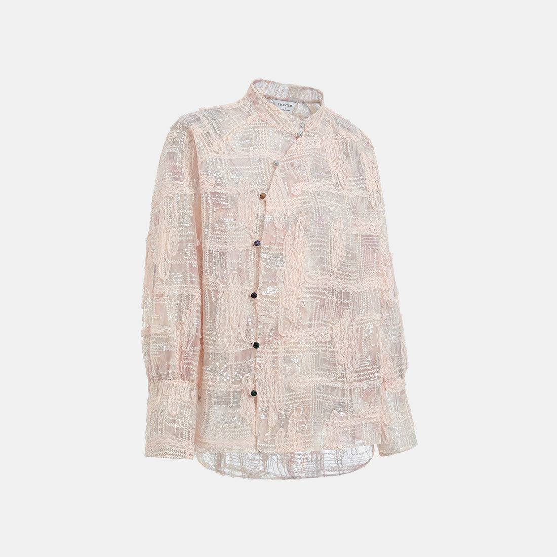 "Imperial Gala" Luxe Lace Painted Beaded Light Chinese Blouse