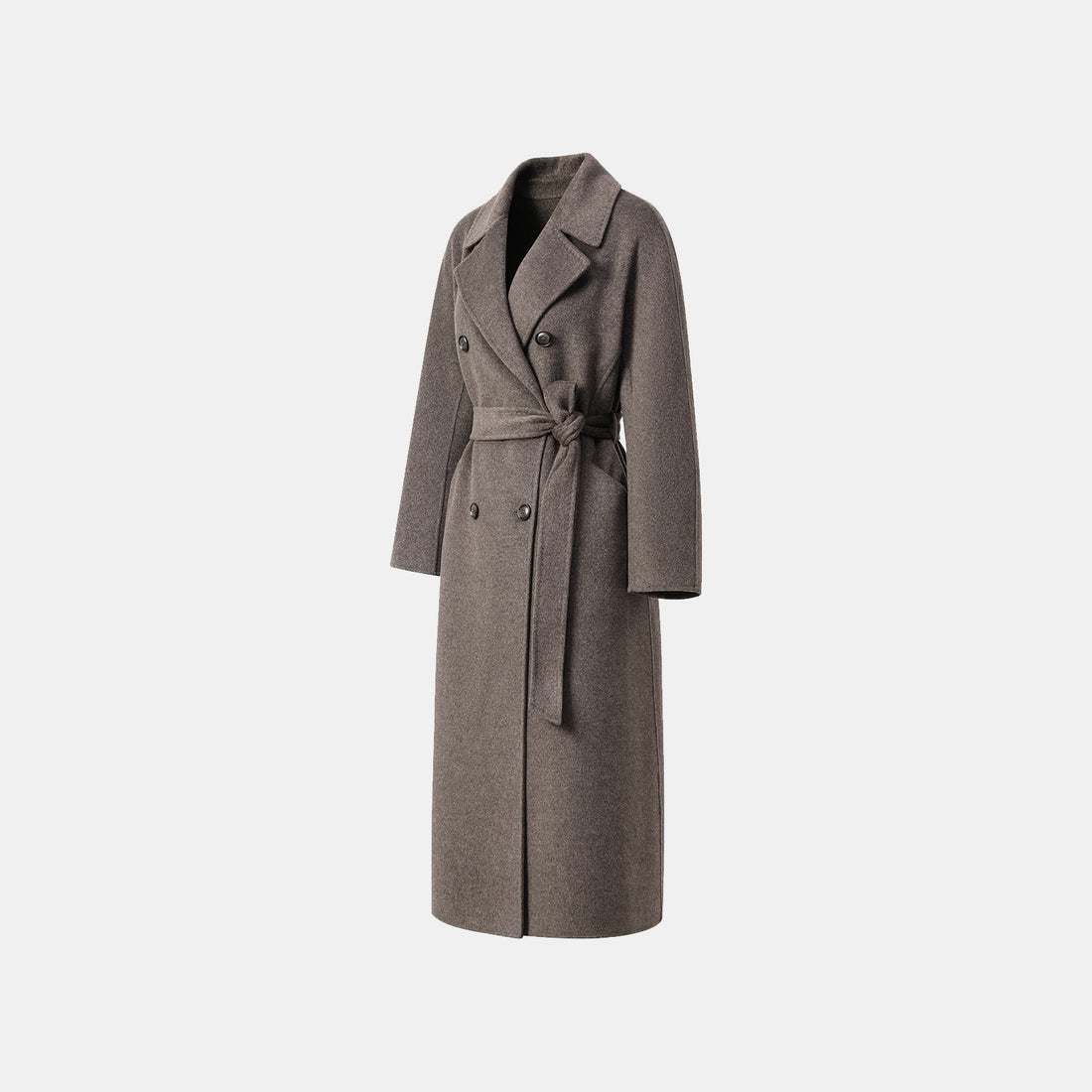 "Winter Diary" 100% Cashmere Double-faced Long Pile Double-breasted Long Coat - Gray