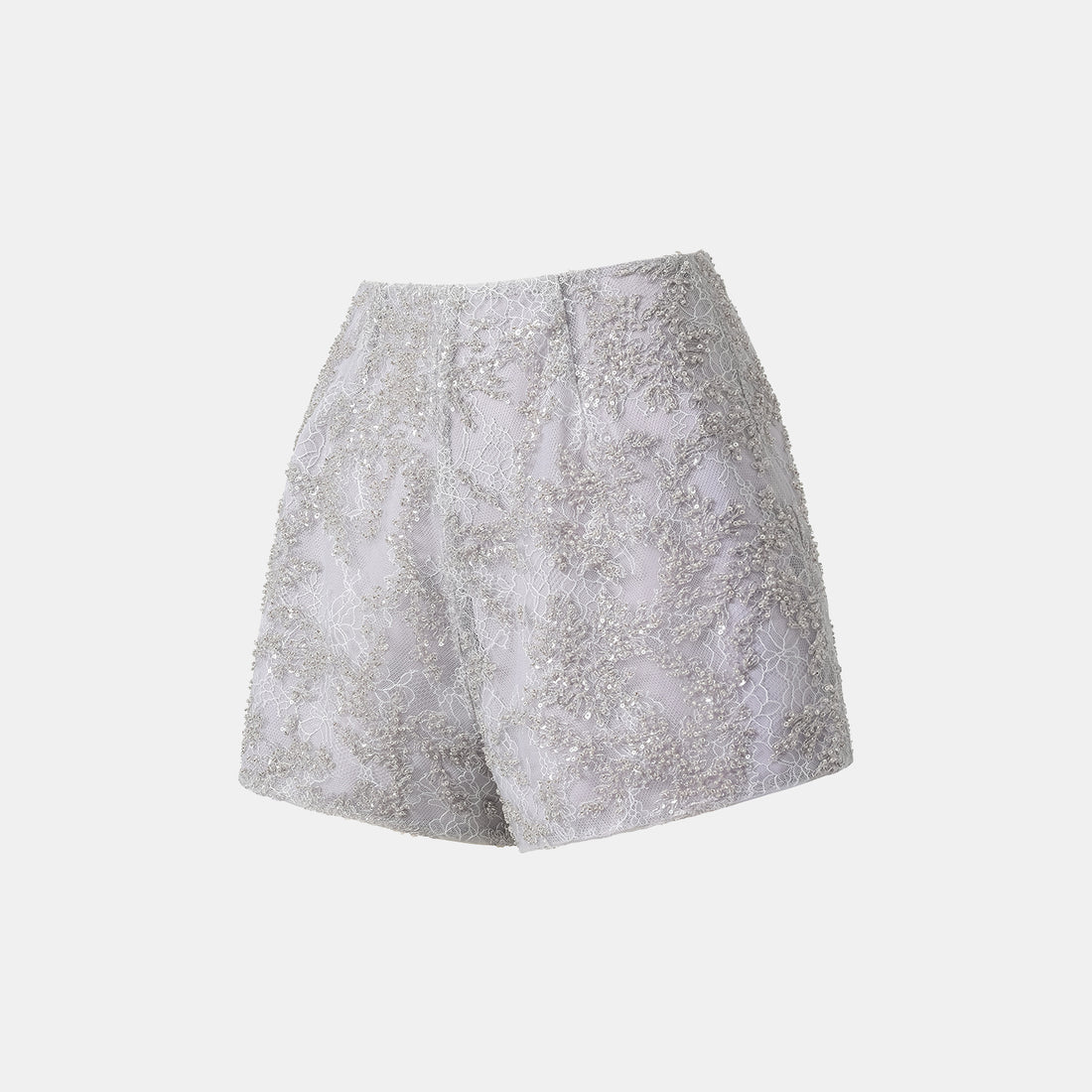 "Tea Banquet" Luxury Beaded Lace Shorts - Silver