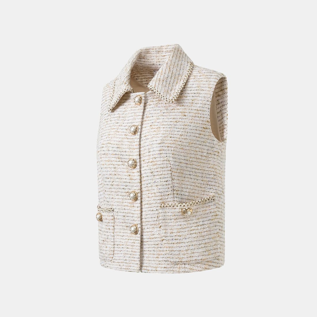 "Chelsea Citywalk." Spanish gold-finish lightweight tweed vest