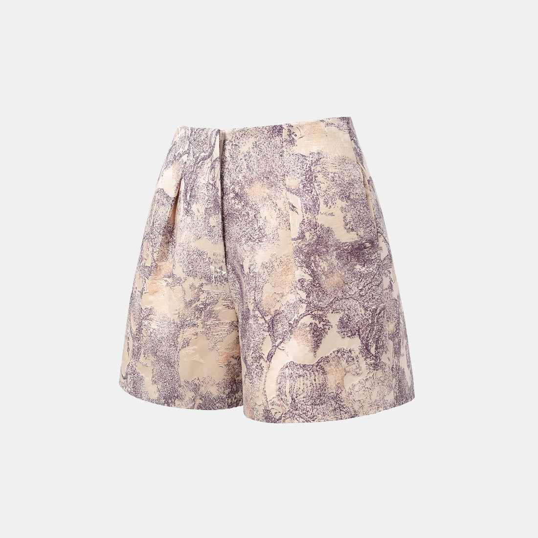 "Imperial Garden Teatime" embroidered silk wool shorts - purple