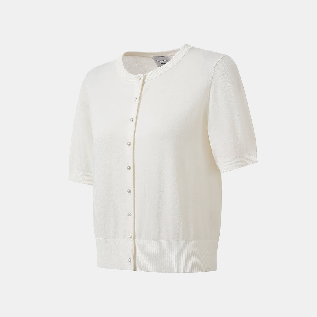 "Summer Diary" Cool Triacetate Cashmere Knit Short Sleeve Cardigan—PURE