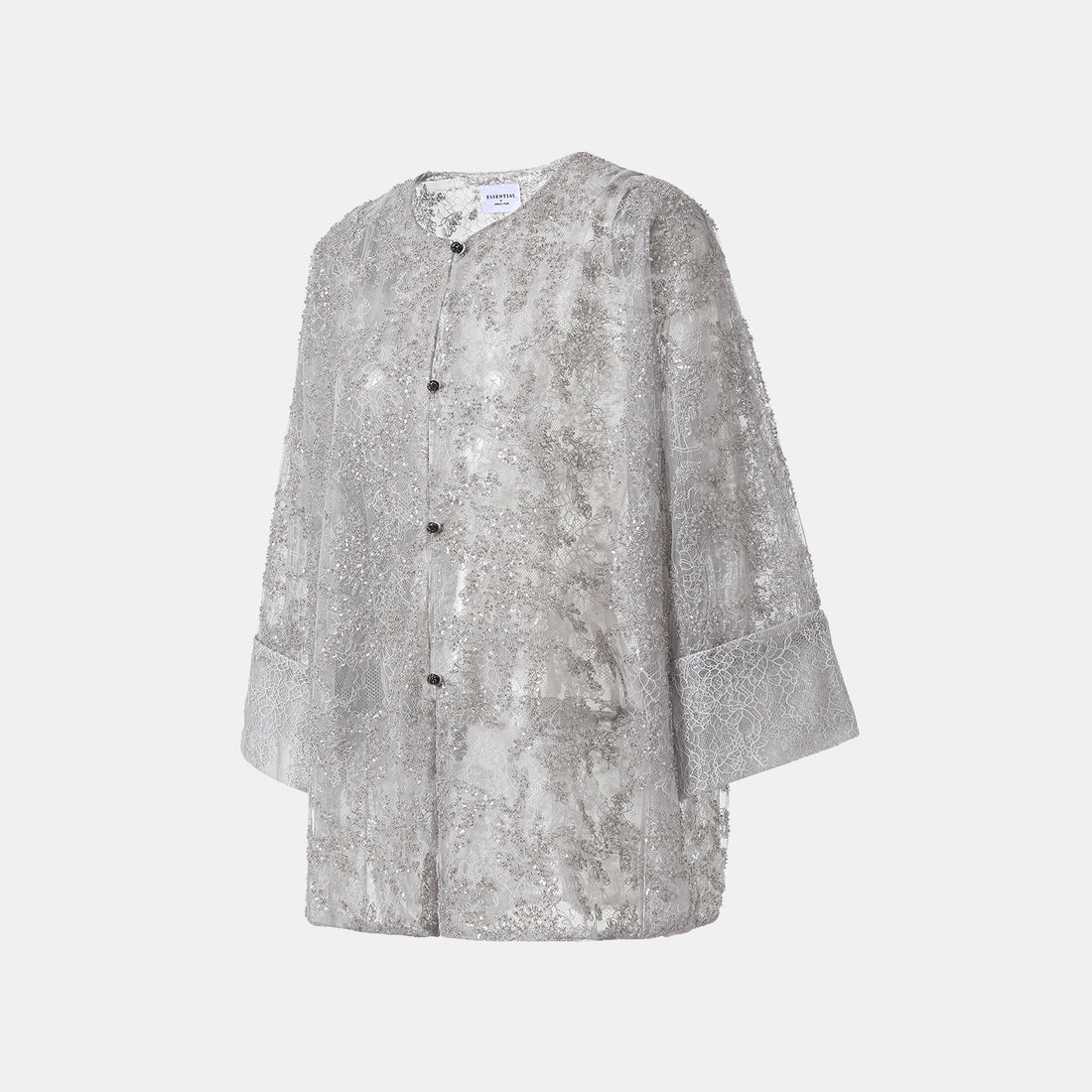 "Tea Banquet" Luxury Beaded Lace Light Chinese Style Cape Jacket - Silver