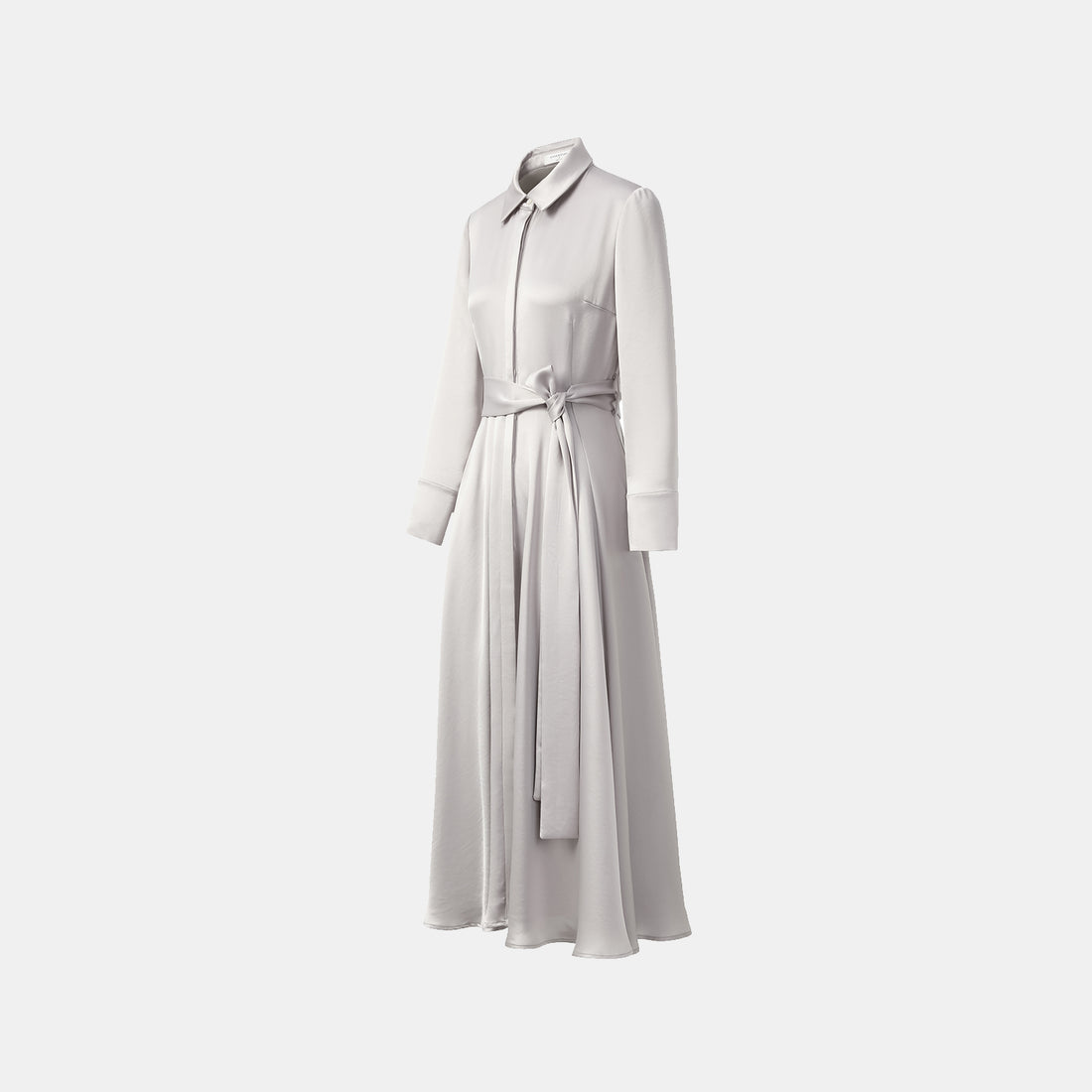 “True Grace.” Crystal scale texture acetate shirt dress—silver gray