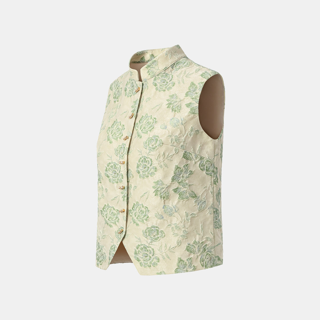 "Imperial Garden Teatime" Silk and Wool Light Chinese Style Suit - Off-White